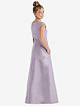 Rear View Thumbnail - Lilac Haze Off-the-Shoulder Draped Wrap Satin Junior Bridesmaid Dress
