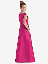 Rear View Thumbnail - Think Pink Off-the-Shoulder Draped Wrap Satin Junior Bridesmaid Dress