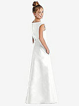 Rear View Thumbnail - White Off-the-Shoulder Draped Wrap Satin Junior Bridesmaid Dress