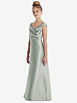 Side View Thumbnail - Willow Green Off-the-Shoulder Draped Wrap Satin Junior Bridesmaid Dress