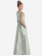 Rear View Thumbnail - Willow Green Off-the-Shoulder Draped Wrap Satin Junior Bridesmaid Dress