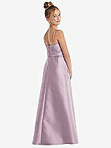 Rear View Thumbnail - Suede Rose Spaghetti Strap Satin Junior Bridesmaid Dress with Mini Sash