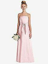 Front View Thumbnail - Ballet Pink Spaghetti Strap Satin Junior Bridesmaid Dress with Mini Sash