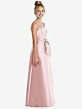 Side View Thumbnail - Ballet Pink Spaghetti Strap Satin Junior Bridesmaid Dress with Mini Sash
