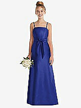 Front View Thumbnail - Cobalt Blue Spaghetti Strap Satin Junior Bridesmaid Dress with Mini Sash