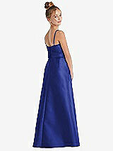 Rear View Thumbnail - Cobalt Blue Spaghetti Strap Satin Junior Bridesmaid Dress with Mini Sash