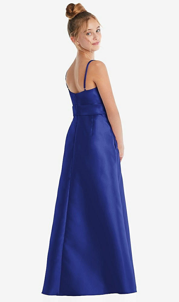 Back View - Cobalt Blue Spaghetti Strap Satin Junior Bridesmaid Dress with Mini Sash
