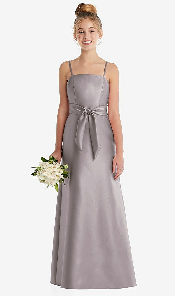 Front View - Cashmere Gray Spaghetti Strap Satin Junior Bridesmaid Dress with Mini Sash
