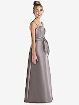 Side View Thumbnail - Cashmere Gray Spaghetti Strap Satin Junior Bridesmaid Dress with Mini Sash
