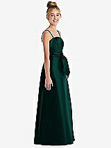 Side View Thumbnail - Evergreen Spaghetti Strap Satin Junior Bridesmaid Dress with Mini Sash