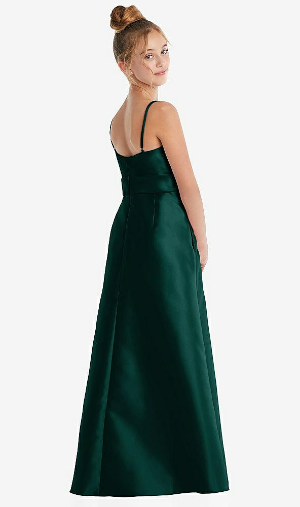Back View - Evergreen Spaghetti Strap Satin Junior Bridesmaid Dress with Mini Sash