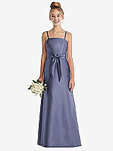 Front View Thumbnail - French Blue Spaghetti Strap Satin Junior Bridesmaid Dress with Mini Sash