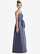 Side View Thumbnail - French Blue Spaghetti Strap Satin Junior Bridesmaid Dress with Mini Sash