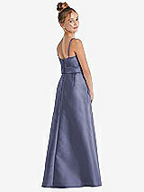 Rear View Thumbnail - French Blue Spaghetti Strap Satin Junior Bridesmaid Dress with Mini Sash
