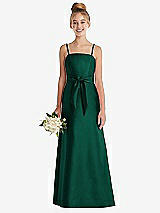Front View Thumbnail - Hunter Green Spaghetti Strap Satin Junior Bridesmaid Dress with Mini Sash