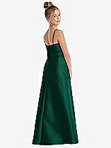 Rear View Thumbnail - Hunter Green Spaghetti Strap Satin Junior Bridesmaid Dress with Mini Sash