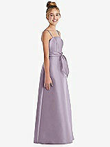 Side View Thumbnail - Lilac Haze Spaghetti Strap Satin Junior Bridesmaid Dress with Mini Sash