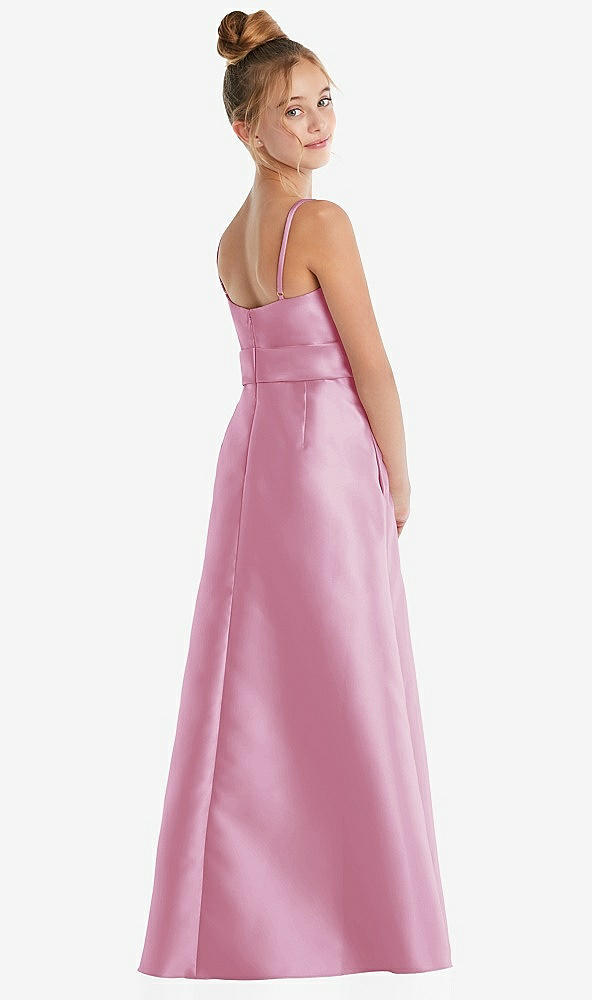 Back View - Powder Pink Spaghetti Strap Satin Junior Bridesmaid Dress with Mini Sash