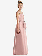 Side View Thumbnail - Rose - PANTONE Rose Quartz Spaghetti Strap Satin Junior Bridesmaid Dress with Mini Sash