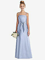 Front View Thumbnail - Sky Blue Spaghetti Strap Satin Junior Bridesmaid Dress with Mini Sash
