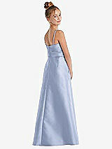 Rear View Thumbnail - Sky Blue Spaghetti Strap Satin Junior Bridesmaid Dress with Mini Sash