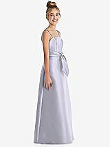 Side View Thumbnail - Silver Dove Spaghetti Strap Satin Junior Bridesmaid Dress with Mini Sash
