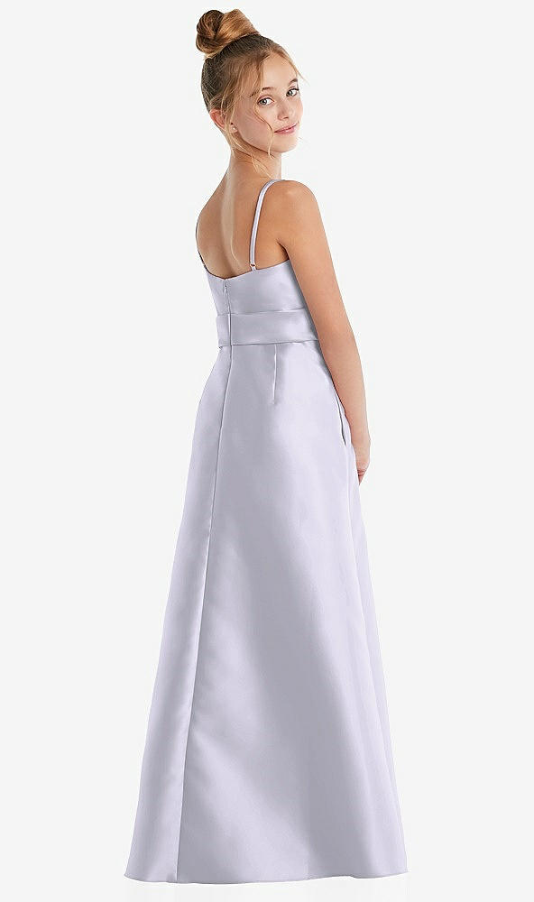 Back View - Silver Dove Spaghetti Strap Satin Junior Bridesmaid Dress with Mini Sash