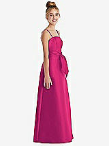 Side View Thumbnail - Think Pink Spaghetti Strap Satin Junior Bridesmaid Dress with Mini Sash