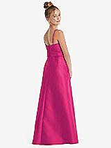 Rear View Thumbnail - Think Pink Spaghetti Strap Satin Junior Bridesmaid Dress with Mini Sash