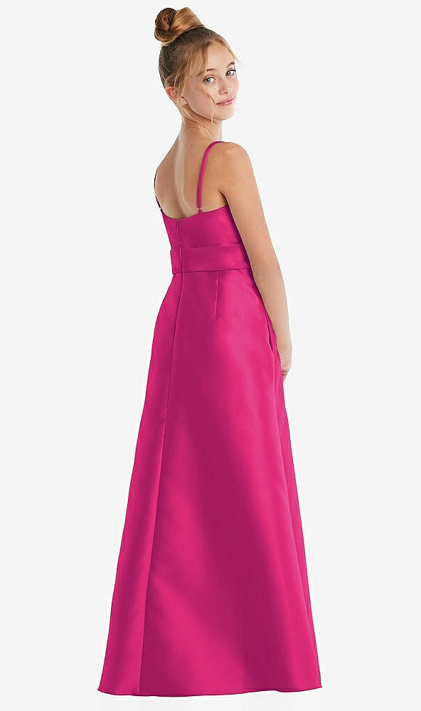 Back View - Think Pink Spaghetti Strap Satin Junior Bridesmaid Dress with Mini Sash