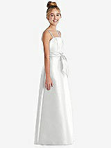 Side View Thumbnail - White Spaghetti Strap Satin Junior Bridesmaid Dress with Mini Sash