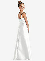 Rear View Thumbnail - White Spaghetti Strap Satin Junior Bridesmaid Dress with Mini Sash