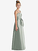 Side View Thumbnail - Willow Green Spaghetti Strap Satin Junior Bridesmaid Dress with Mini Sash