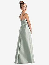 Rear View Thumbnail - Willow Green Spaghetti Strap Satin Junior Bridesmaid Dress with Mini Sash