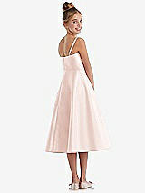 Rear View Thumbnail - Blush Adjustable Spaghetti Strap Satin Midi Junior Bridesmaid Dress
