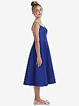 Side View Thumbnail - Cobalt Blue Adjustable Spaghetti Strap Satin Midi Junior Bridesmaid Dress