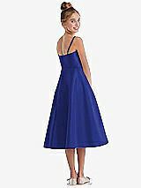 Rear View Thumbnail - Cobalt Blue Adjustable Spaghetti Strap Satin Midi Junior Bridesmaid Dress