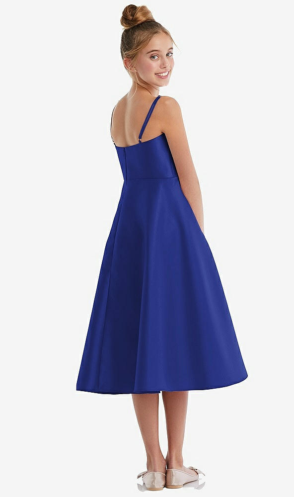 Back View - Cobalt Blue Adjustable Spaghetti Strap Satin Midi Junior Bridesmaid Dress