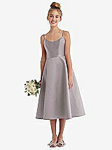 Alt View 1 Thumbnail - Cashmere Gray Adjustable Spaghetti Strap Satin Midi Junior Bridesmaid Dress