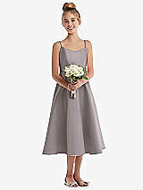 Front View Thumbnail - Cashmere Gray Adjustable Spaghetti Strap Satin Midi Junior Bridesmaid Dress