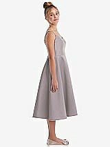 Side View Thumbnail - Cashmere Gray Adjustable Spaghetti Strap Satin Midi Junior Bridesmaid Dress
