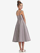 Rear View Thumbnail - Cashmere Gray Adjustable Spaghetti Strap Satin Midi Junior Bridesmaid Dress