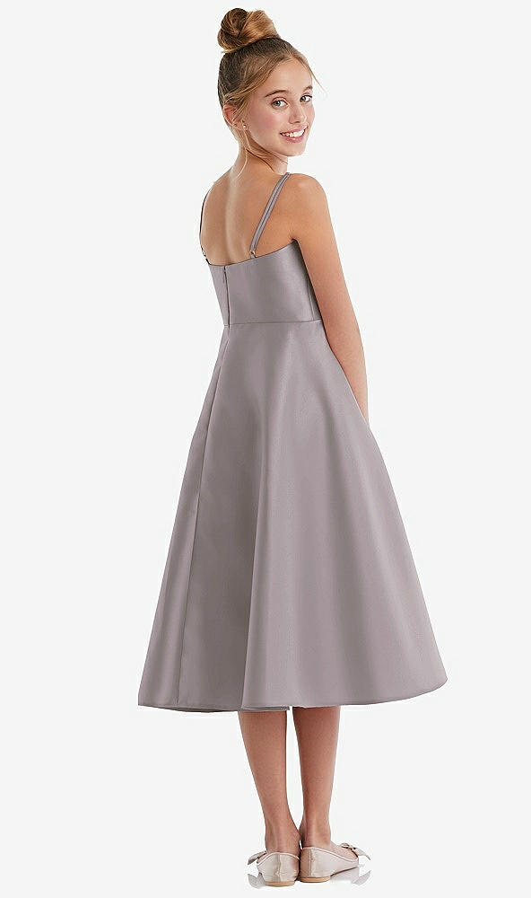 Back View - Cashmere Gray Adjustable Spaghetti Strap Satin Midi Junior Bridesmaid Dress