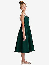 Side View Thumbnail - Evergreen Adjustable Spaghetti Strap Satin Midi Junior Bridesmaid Dress