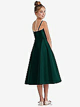 Rear View Thumbnail - Evergreen Adjustable Spaghetti Strap Satin Midi Junior Bridesmaid Dress