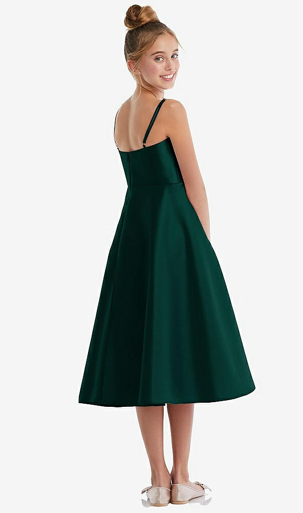 Back View - Evergreen Adjustable Spaghetti Strap Satin Midi Junior Bridesmaid Dress