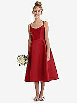 Alt View 1 Thumbnail - Garnet Adjustable Spaghetti Strap Satin Midi Junior Bridesmaid Dress
