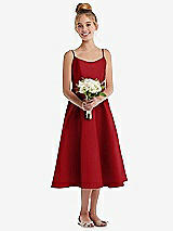 Front View Thumbnail - Garnet Adjustable Spaghetti Strap Satin Midi Junior Bridesmaid Dress