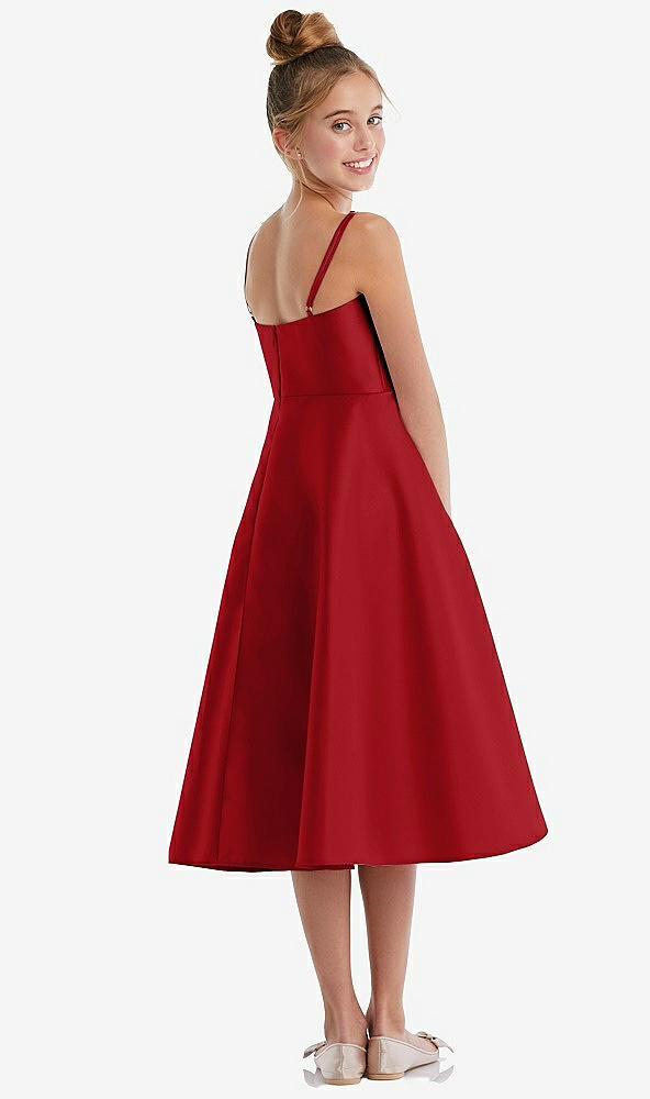 Back View - Garnet Adjustable Spaghetti Strap Satin Midi Junior Bridesmaid Dress