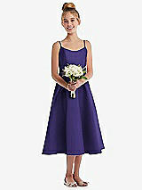 Front View Thumbnail - Grape Adjustable Spaghetti Strap Satin Midi Junior Bridesmaid Dress